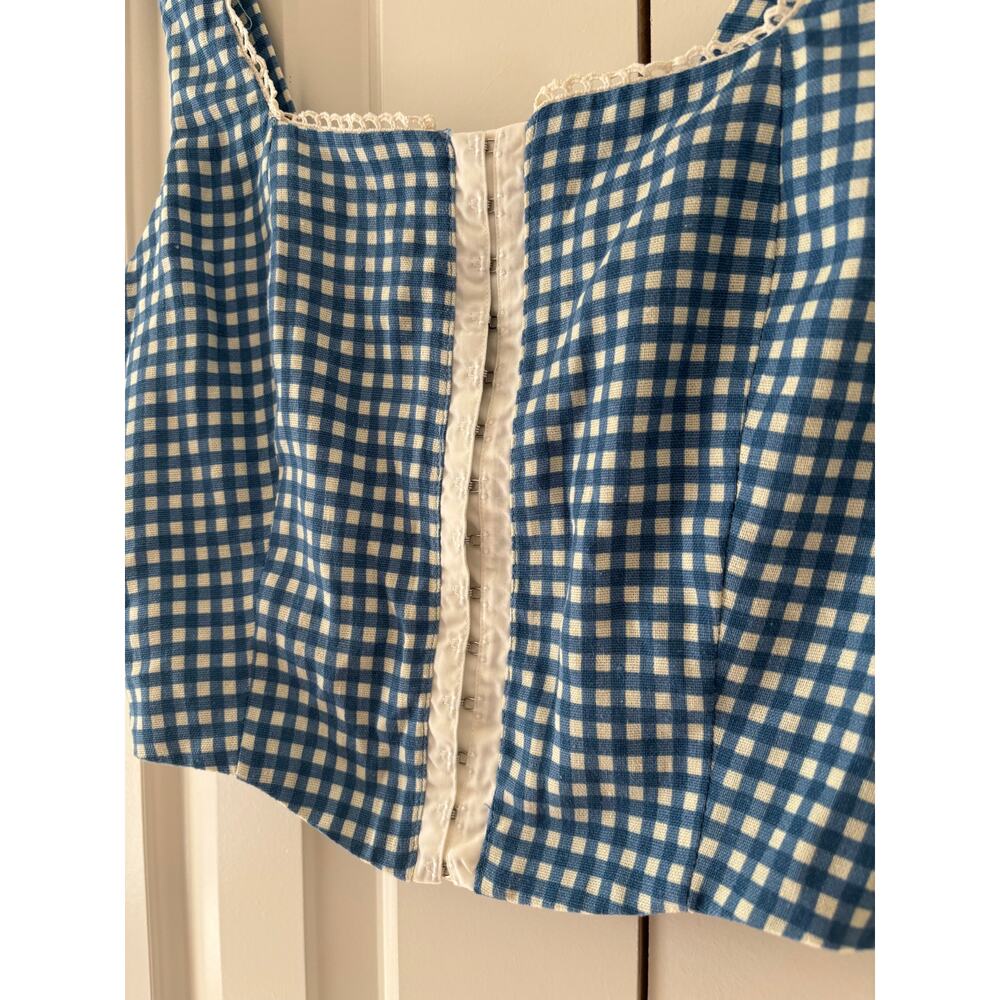 Monteau Los Angeles Blue White Gingham Crop Top S - Picture 3 of 7